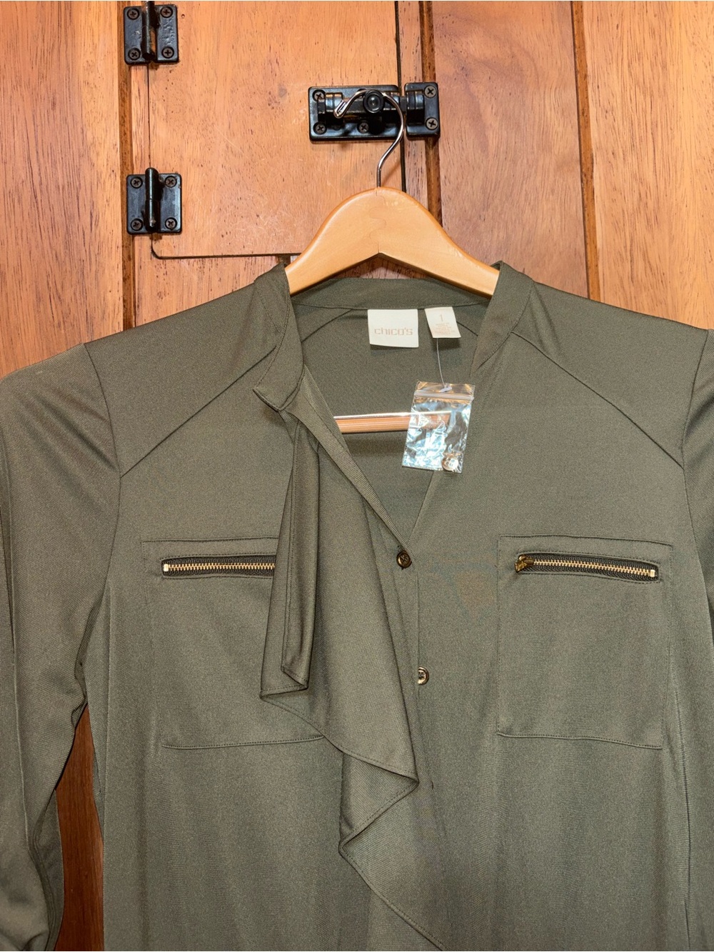 Chico's Olive Utility Ruffle-Front Jumpsuit - Picture 2 of 4
